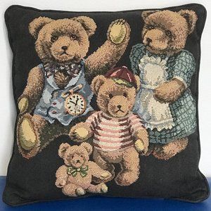 Three Bears 12.5" Square Tapestry Throw Pillow for Sofa, Nurser, or Kids Rooms